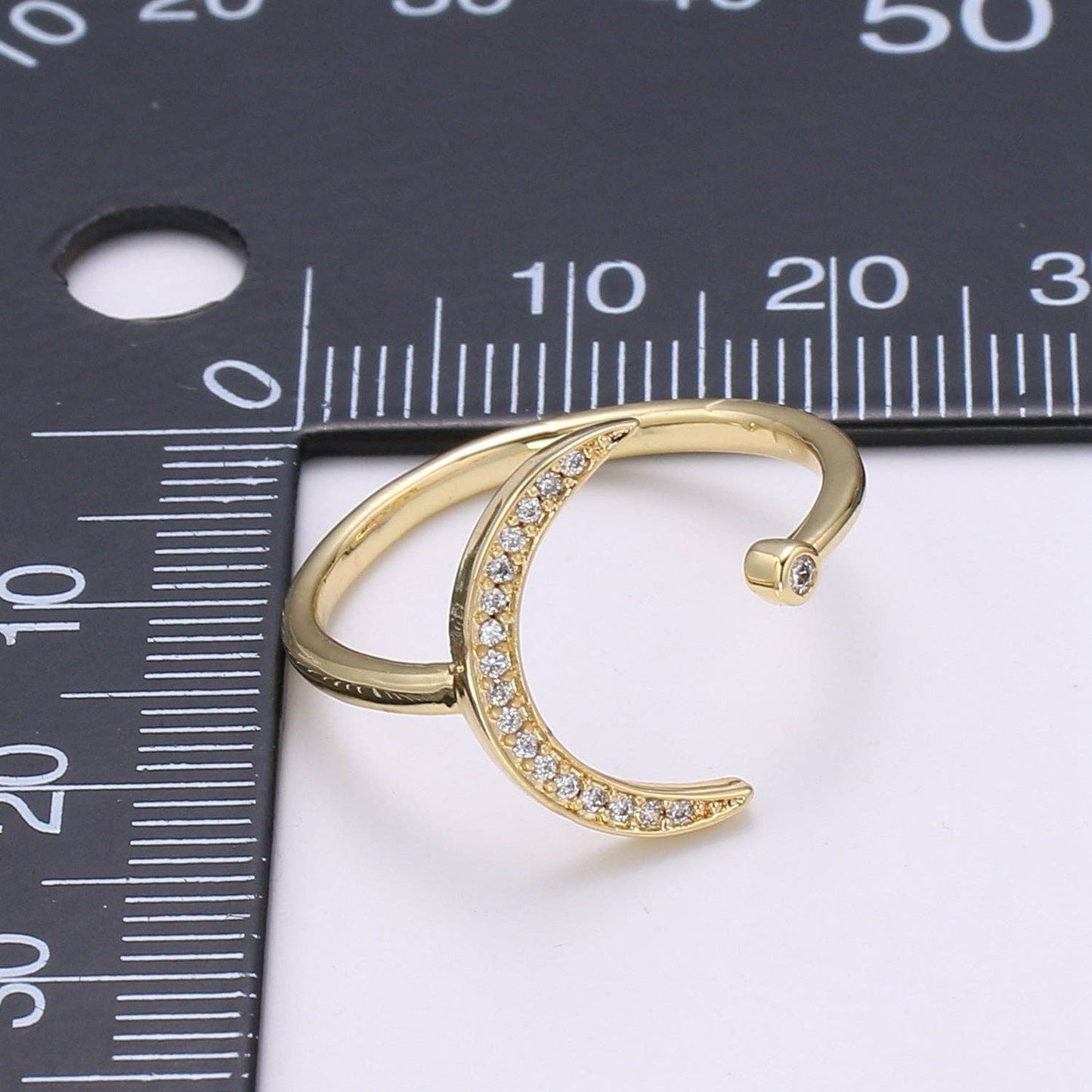 Aim Eternal - 1pc Cresent Moon Star CZ, Adjustable Gold Ring R315