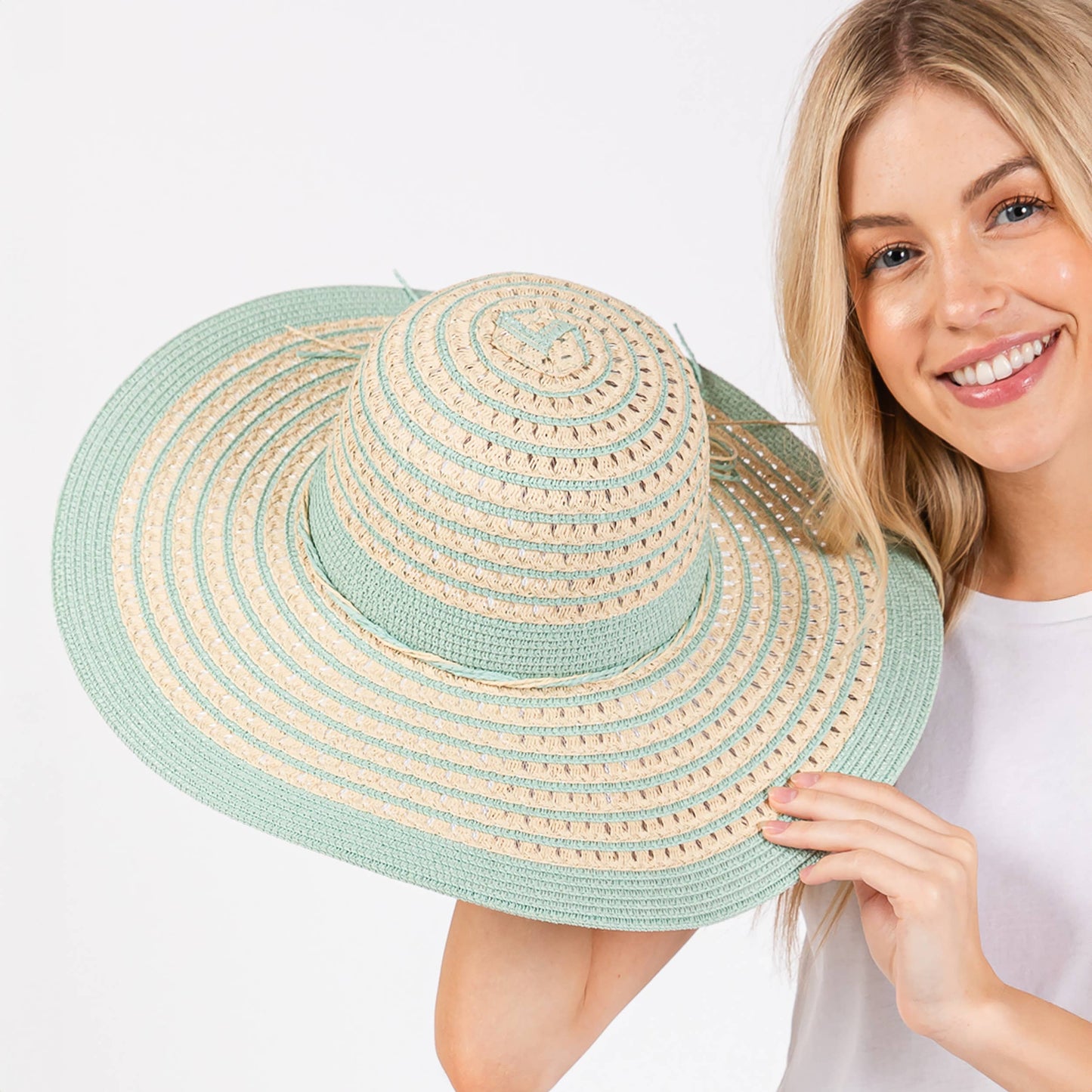 Hana - Striped Pattern Wide Brim Summer Floppy Sun Hat