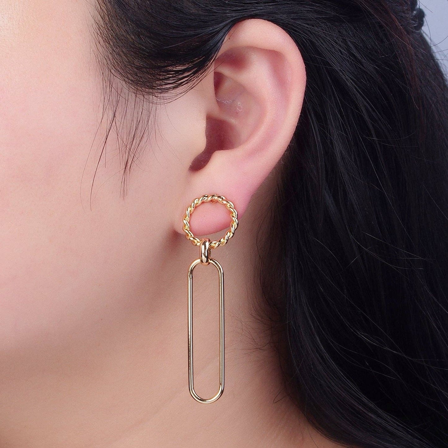 Aim Eternal - 18K Gold Plated Oval Earrings, Geometric Drops, Twisted Round Lightweight Studs V-389