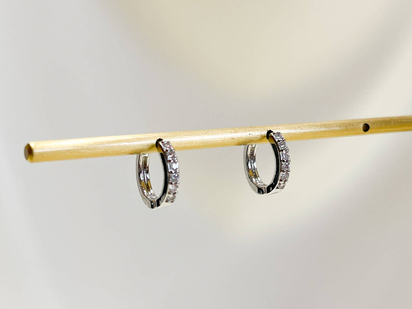 Melange Blanc - E162 paved huggie hoop earring, huggie earring, paved hoop