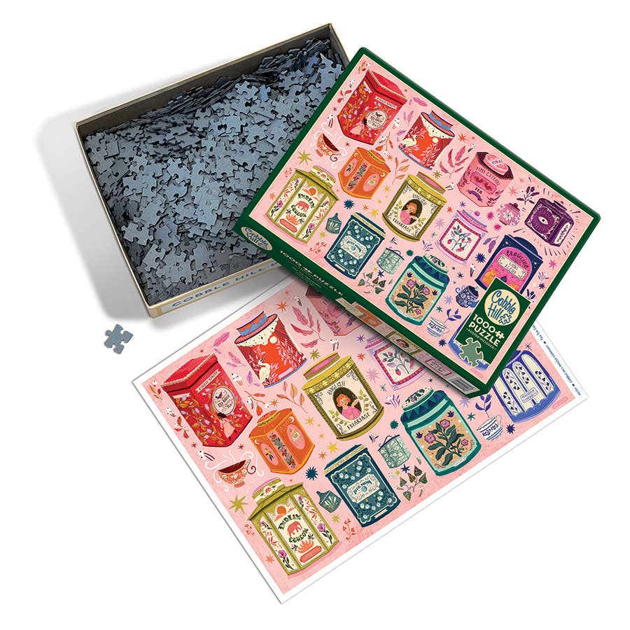 Outset Games and Cobble Hill Puzzles - Tea Tin Treasures 1000pc puzzle