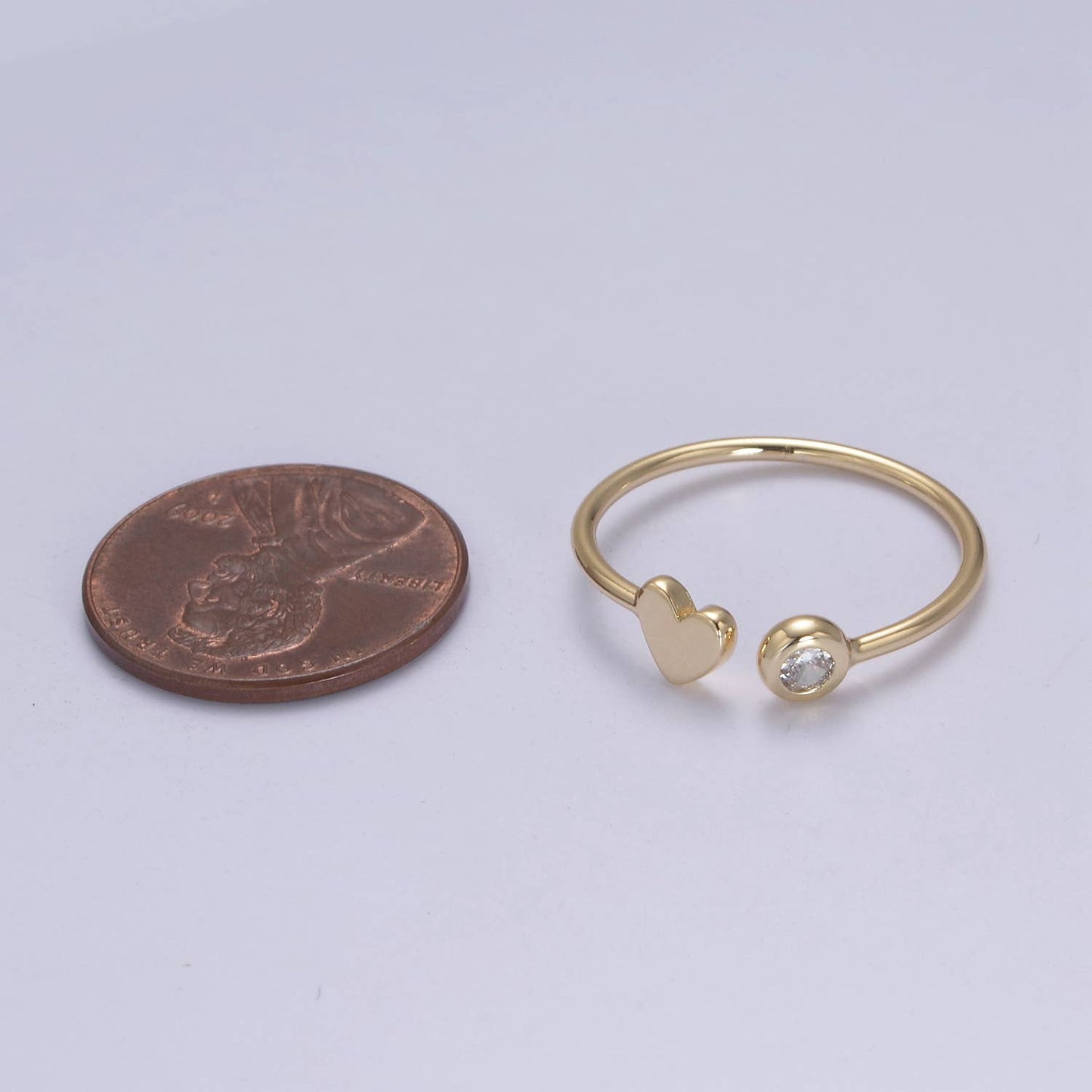 Aim Eternal - Simple Minimalist Heart & CZ Stone Adjustable Open Ring