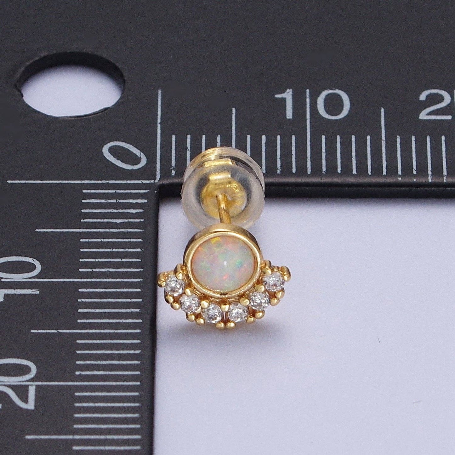 Aim Eternal - 24K Gold Filled Micro Paved Round White Opal Stud Earrings | Y152