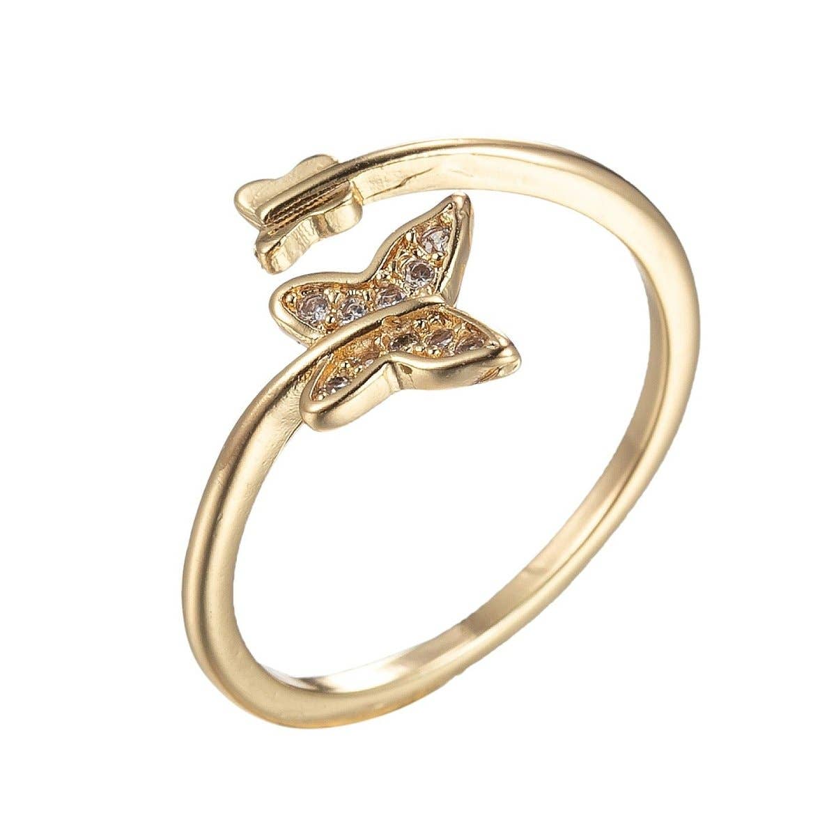 Aim Eternal - Gold Butterfly Ring Adjustable Open Ring O-978