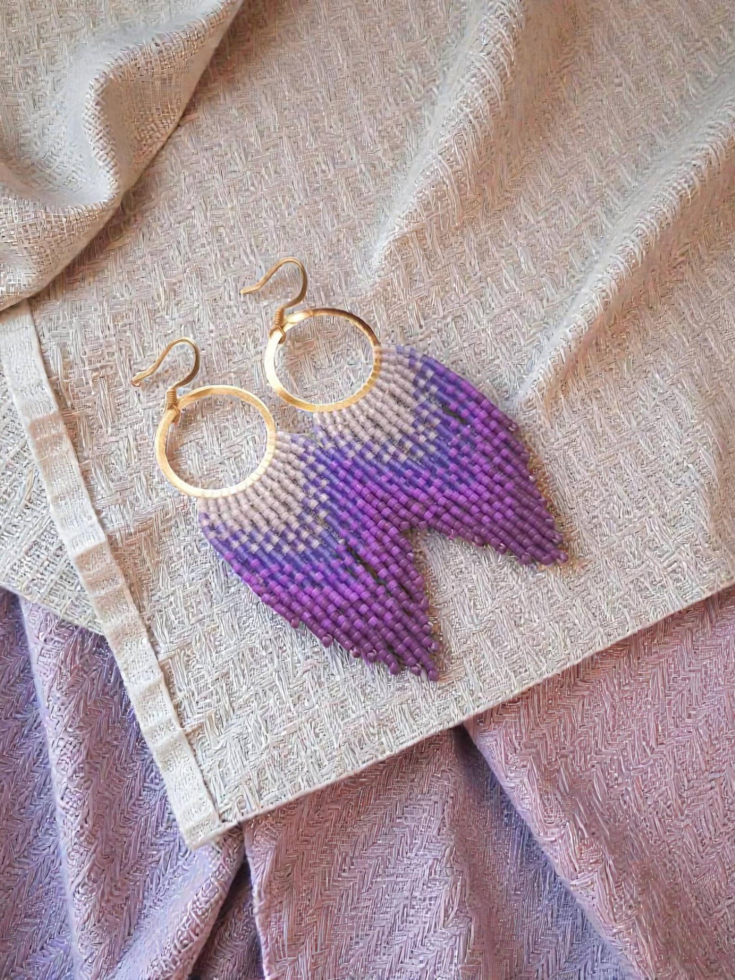 Mountain Sun Creations - Orchid - Purple Dream Fringe Hoops, Handwoven Earrings