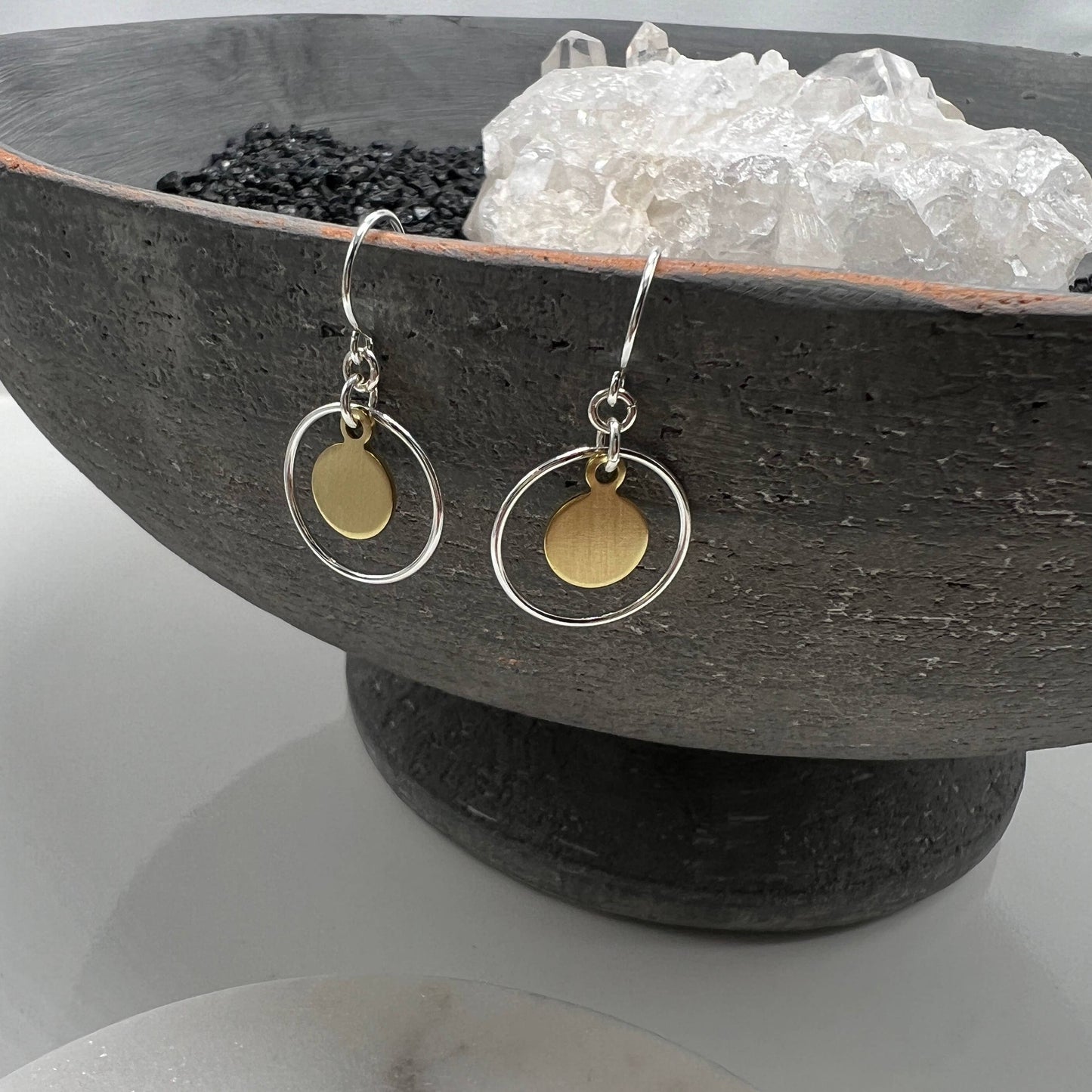 Sela+Sage - Mixed Metals, Sterling Silver & Gold Brass Circle Earrings