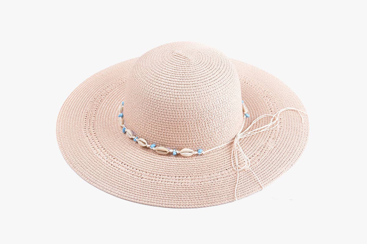 Jen & Co. - HAT2328 Agatha Straw Hat w/ Seashell & Bead Band