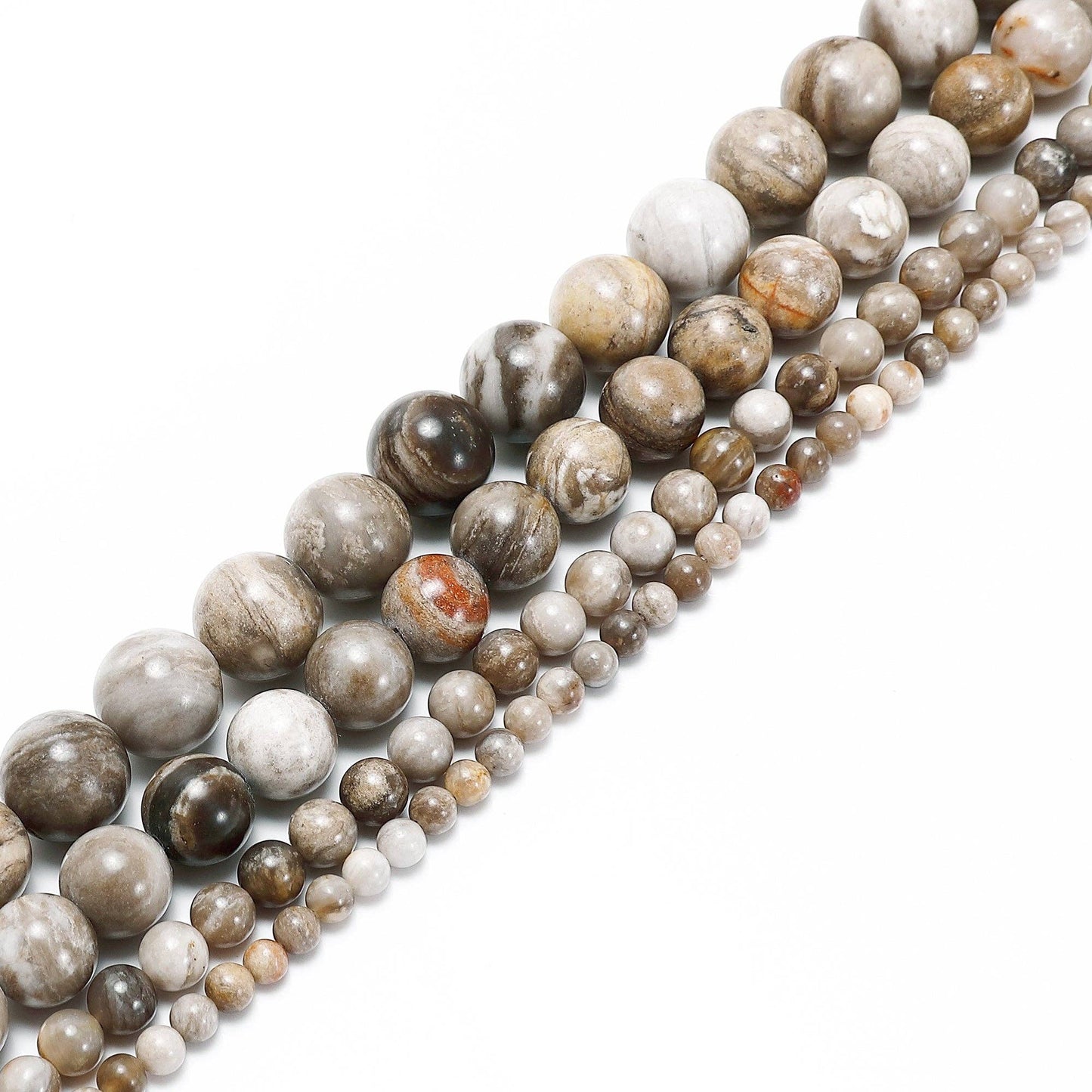 CRCBEADS - Silver Leaf Jasper Smooth Round Beads 4mm 6mm 8mm 10mm 15.5" Strand