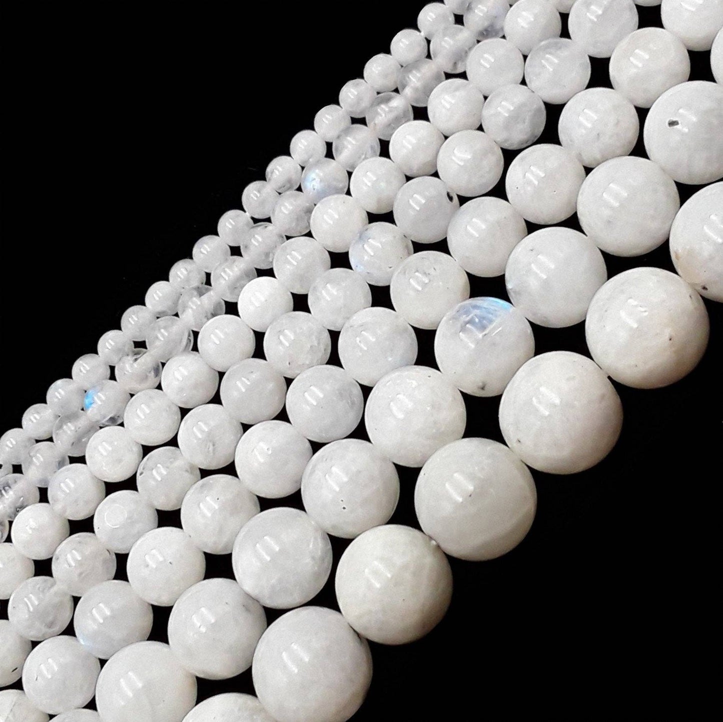 CRCBEADS - White Rainbow Moonstone Smooth Round Beads 3mm 4mm 5mm 6mm 8mm 10mm 12mm 15.5" Strand