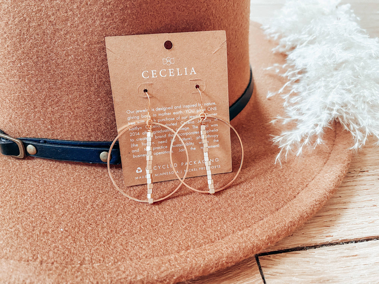 Cecelia Designs Jewelry - Hepburn Pearl or Gold Beaded Drop Hoop Earrings