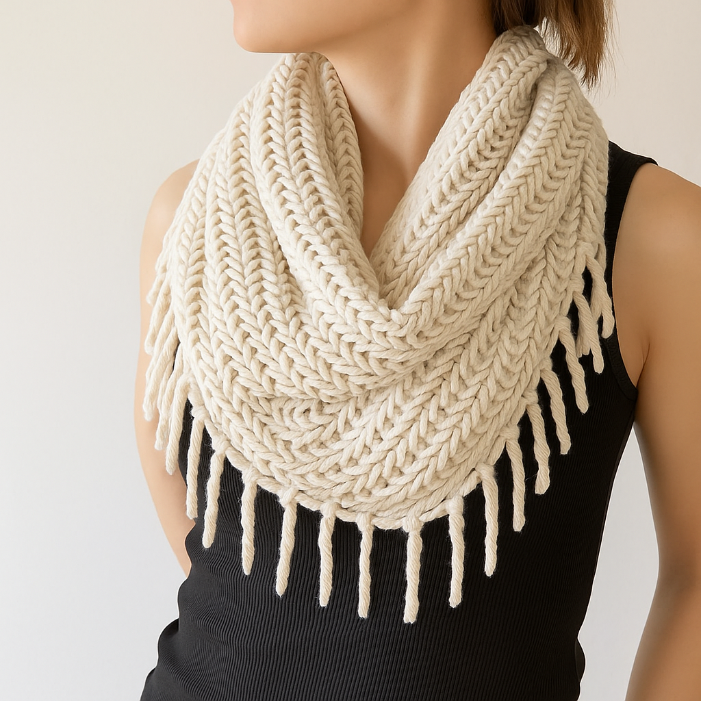 Ivory Knit Tassel Infinity Loop Scarf