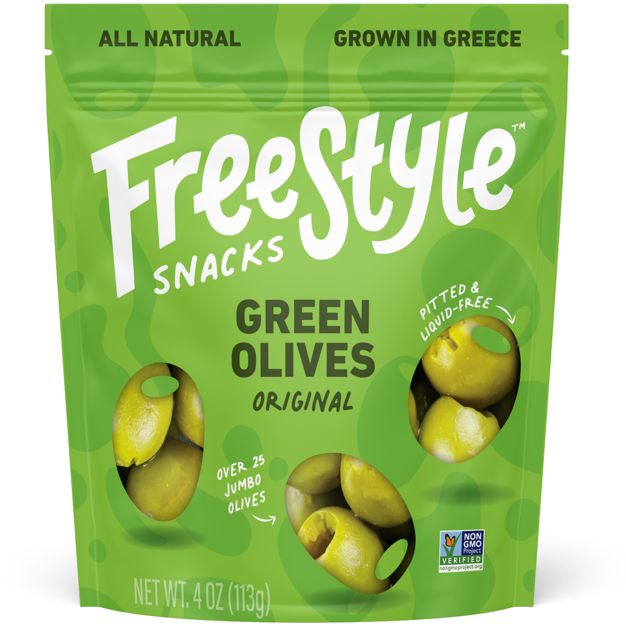 Freestyle Snacks - Green Olives Original 4oz - Freestyle Snacks