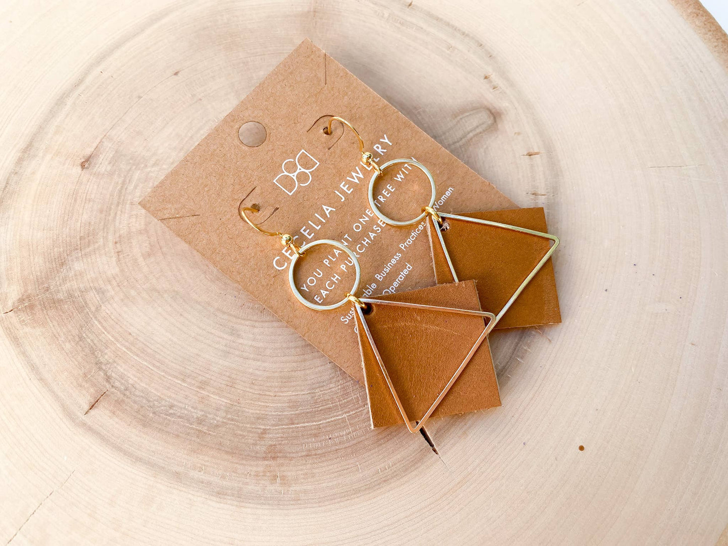 Cecelia Designs Jewelry - Diamond Natural Leather & Gold Plated Hoop Earrings