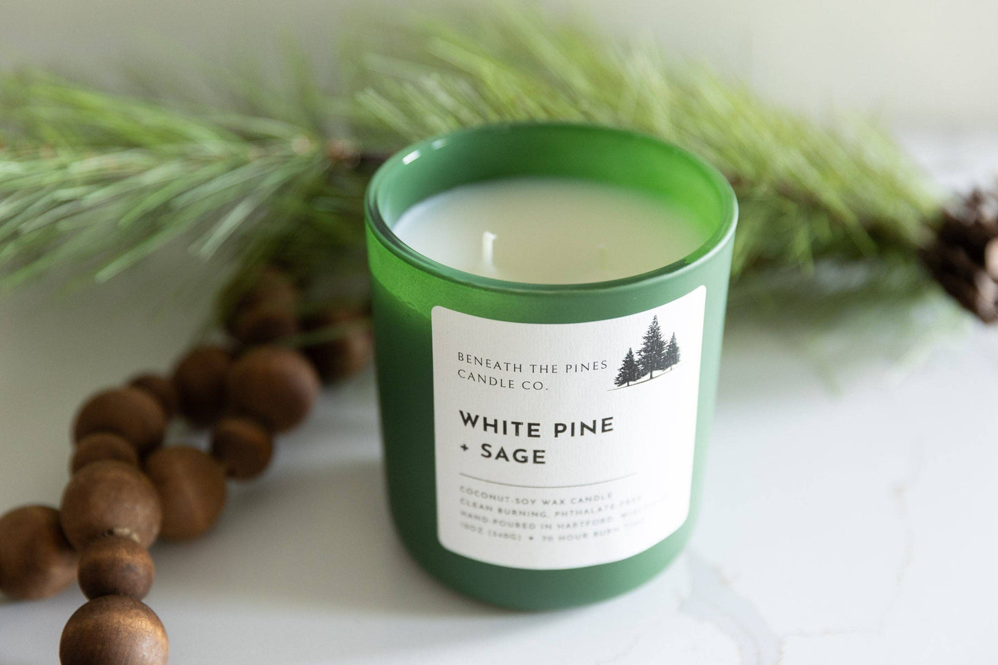 Beneath The Pines Candle Co. - White Pine + Sage - Coconut-Soy Candle