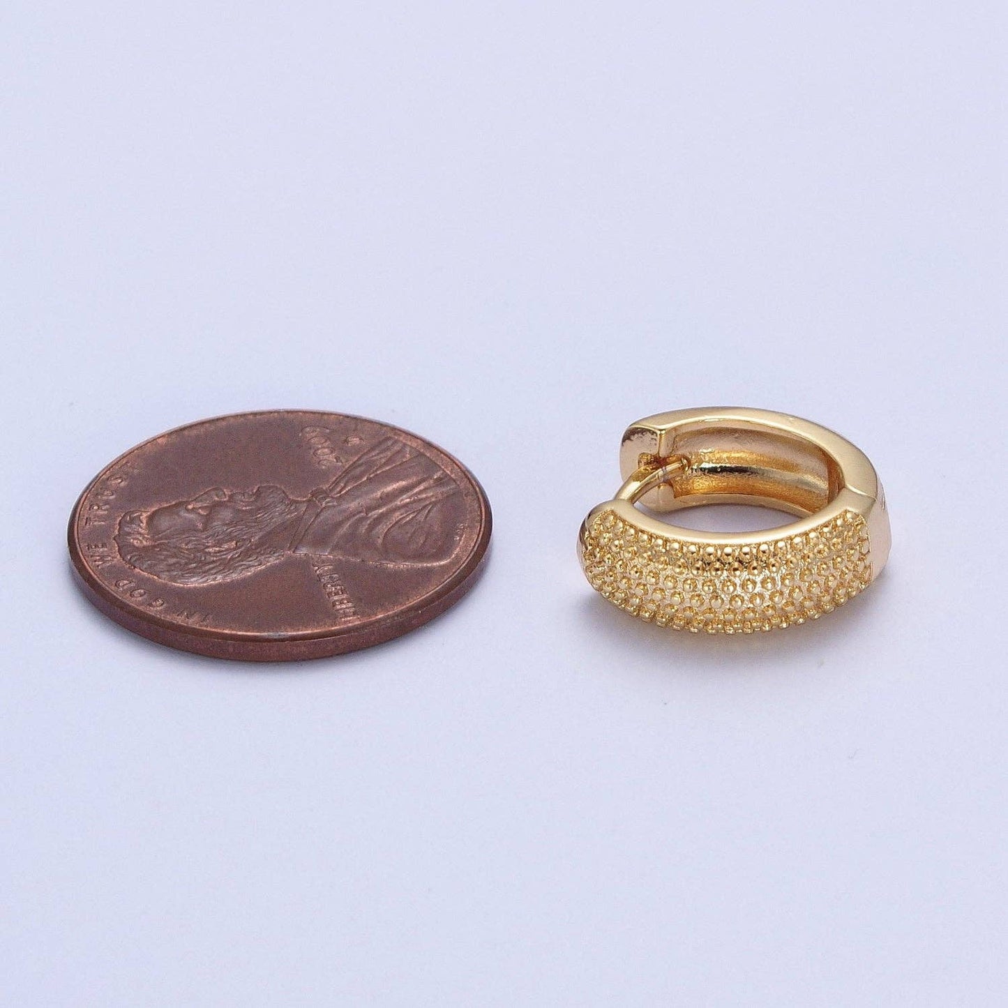 Aim Eternal - 24K Gold Filled 14mm Textured Beaded Huggie Hoop Earrings T-