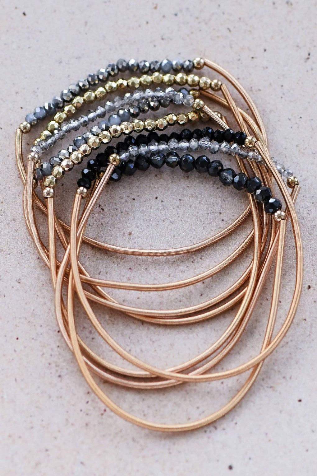 MA101 Mia Accessories - Boho Layered Spring Coil Guitar String Bracelet Set - 6962