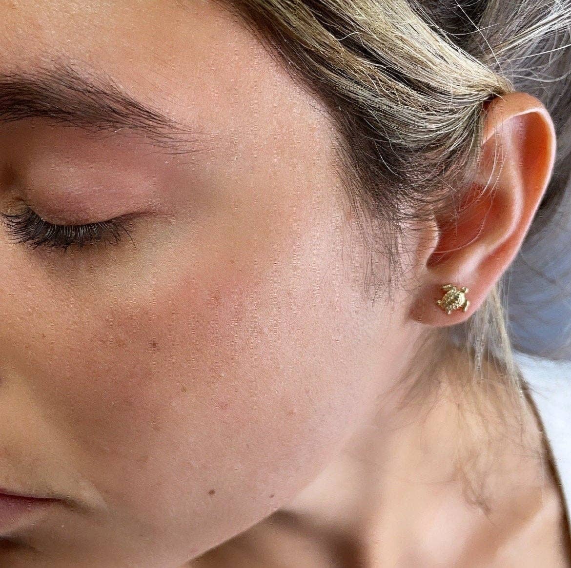 Milie Jewels - 18k Gold Filled Tiny Plain Turtle Dainty Stud Earrings, Sea Animal Ocean