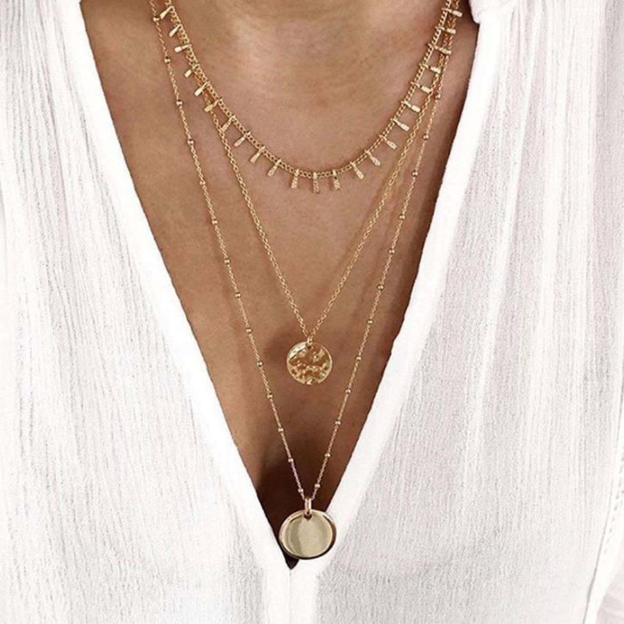 MA221 Mia Accessories - Dainty 18K Gold Stainless Steel Layered Coin Necklace - 6932