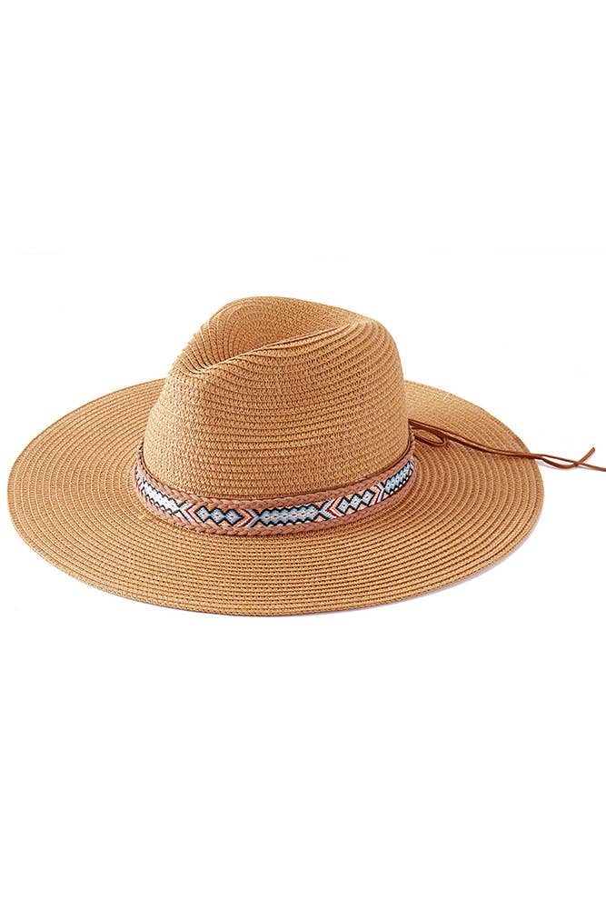 Hana - Woven Boho Aztec Pattern Band Summer Sun Hat