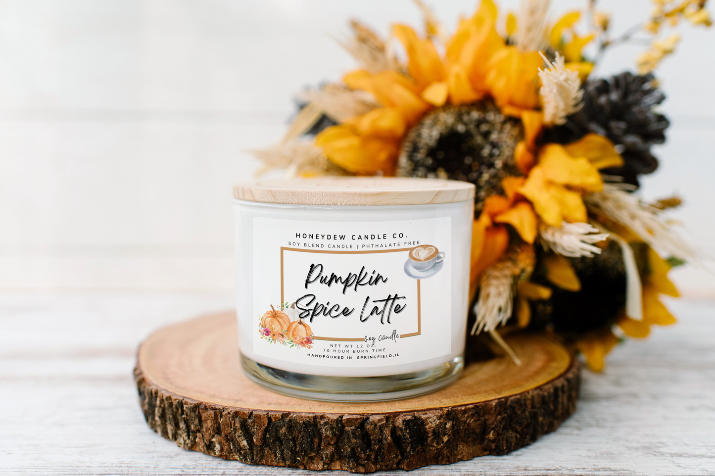 HC102 Honeydew Candle Co. - Pumpkin Spice Latte 3 Wick Candle 12 oz