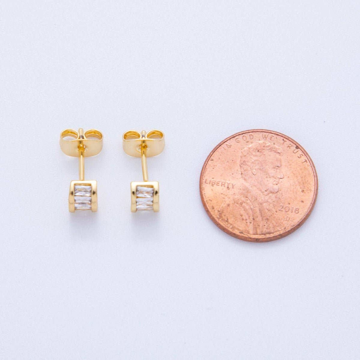 Aim Eternal - 18K Gold Filled Clear Baguette Cube CZ Box Stud Earrings | AI400
