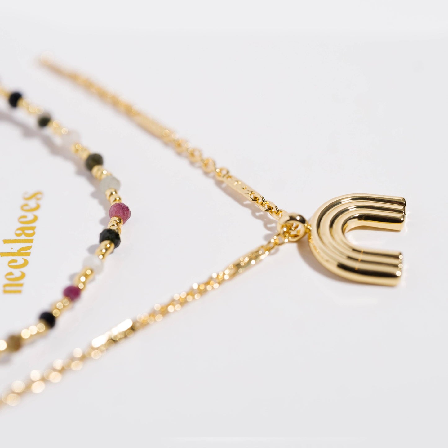 KL101 K'lani hair tie bracelets - "Imagine" Gold Rainbow with Colorful Beads Necklace Set