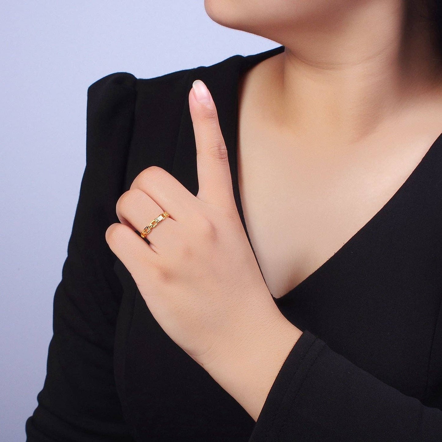 Aim Eternal - Minimalist Cable Chain Link Micro Paved Cubic Zirconia Adjustable Ring | X590