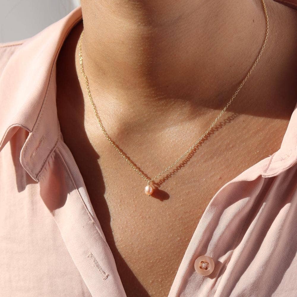 Token Jewelry - Pink Pearl Necklace in 14k Gold Fill or Sterling Silver