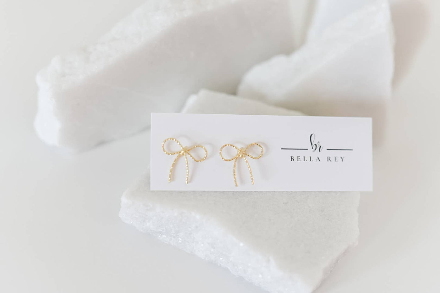 Bella Rey jewelry - 14k gold plated bow stud earrings- dainty