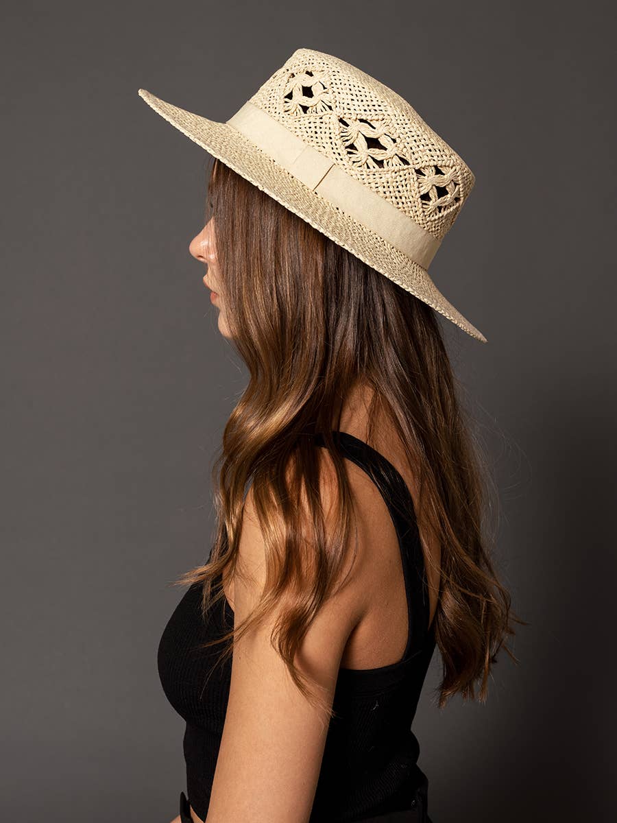 Jen & Co. - HAT2330 Auden Straw Boater Hat w/ Ribbon Trim