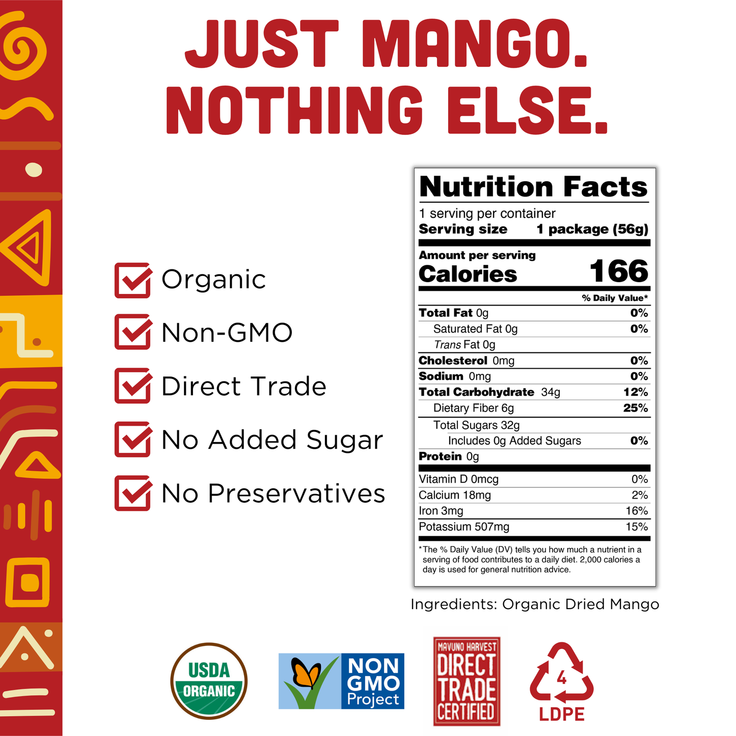 Mavuno Harvest Organics - Organic Dried Mango, 6-pack case