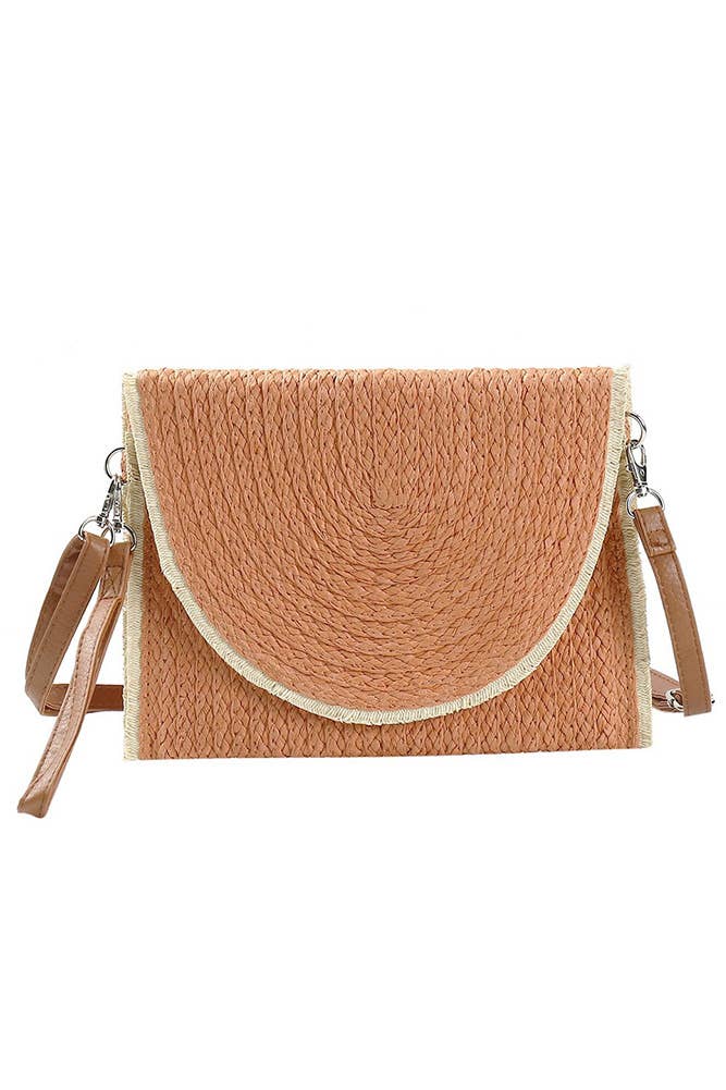 Hana - Frayed Trim Two Tone Straw Clutch Crossbody Bag