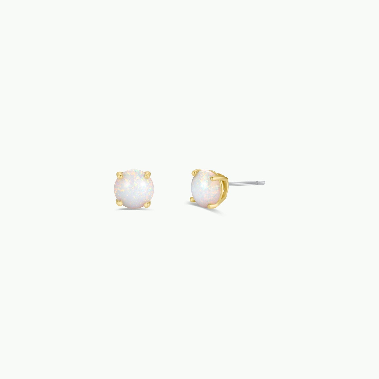 JaxKelly - Round - White Opal Gemstone - Gold Earrings