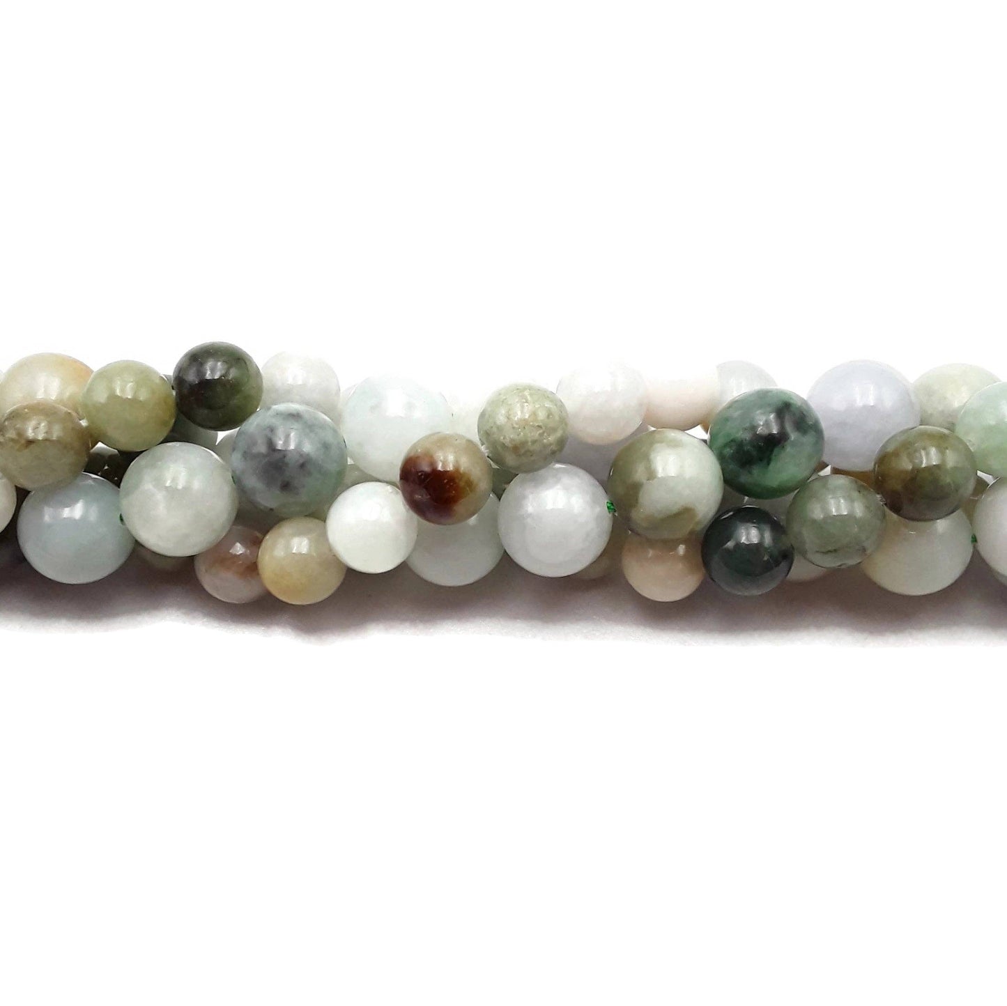 CRCBEADS - Natural Green Multi-Color Jade Smooth Round Beads 8mm 10mm 15.5" Strand