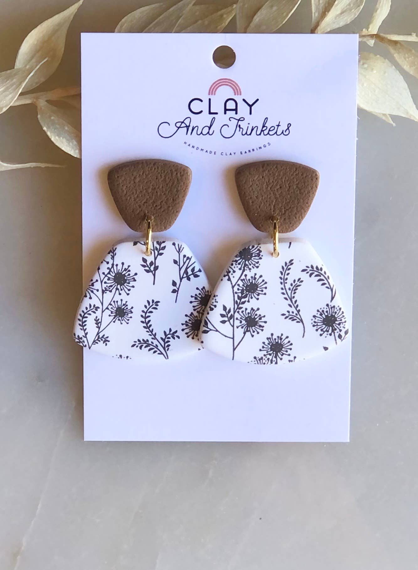 Clay and Trinkets - Savanna Dangle Earrings Dandelion Floral