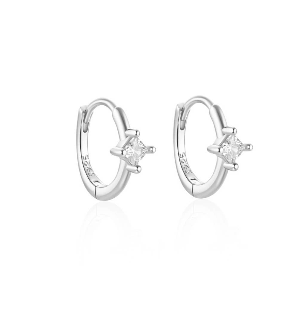 Melange Blanc - E183 huggie earring, diamond hoops, Diamond Huggie Earring