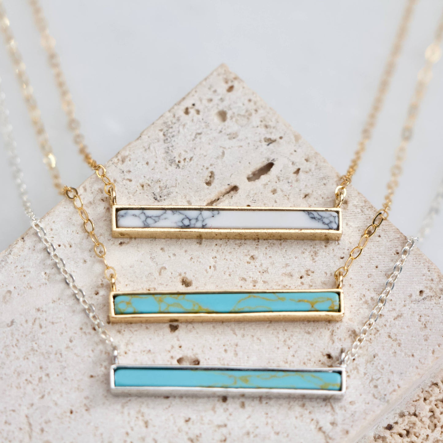 Mesa Blue - Turquoise, White Turquoise Bar Necklace
