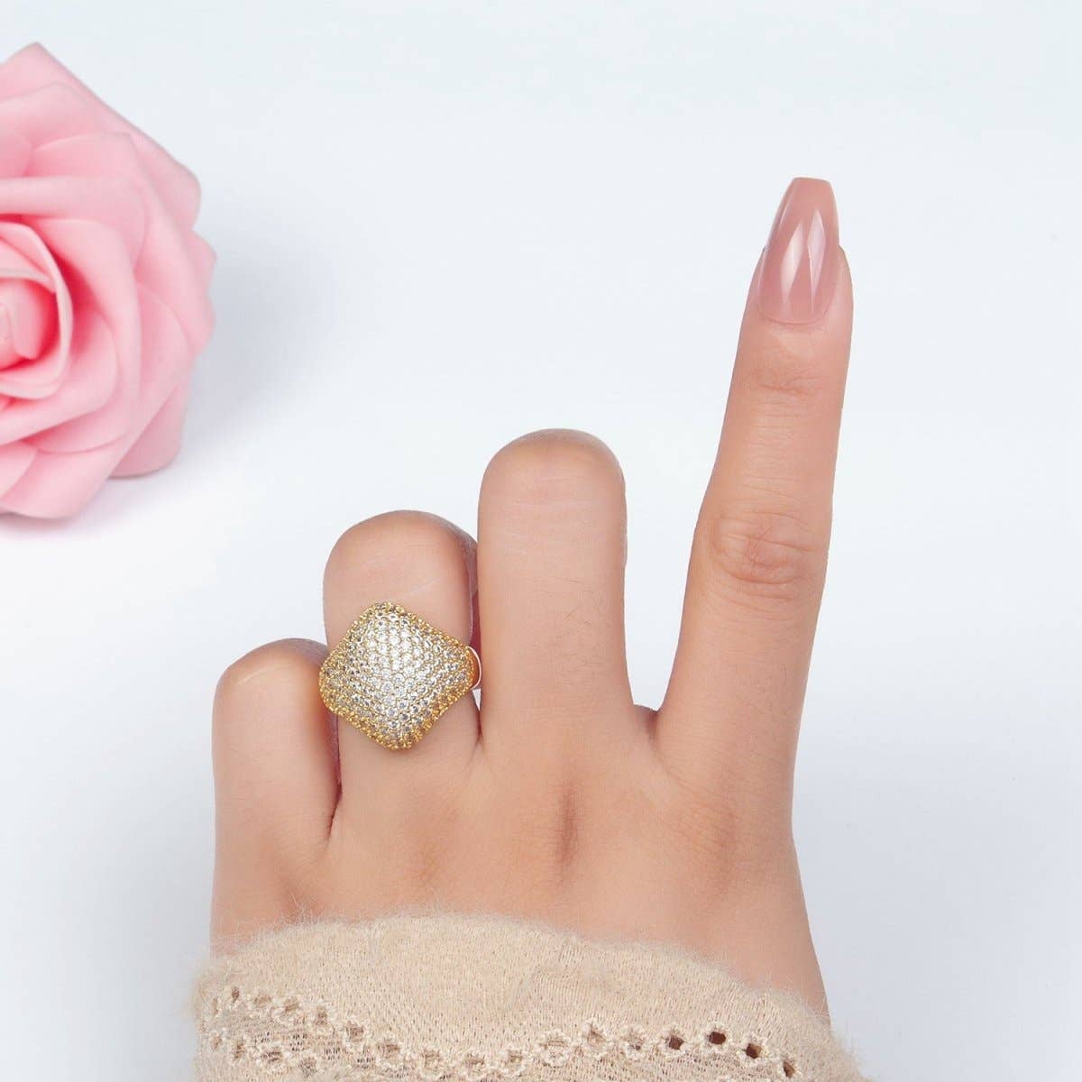 Aim Eternal - 24K Gold Filled Micro Paved CZ Rhombus Dome Ring | U328