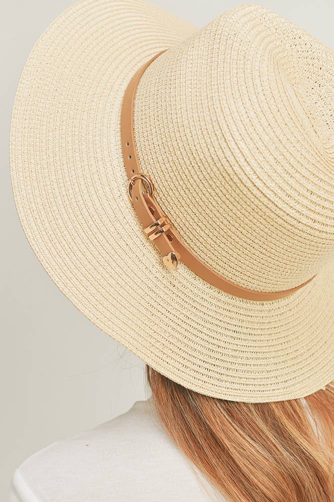 Hana - PU Leather Buckled Band Panama Hat