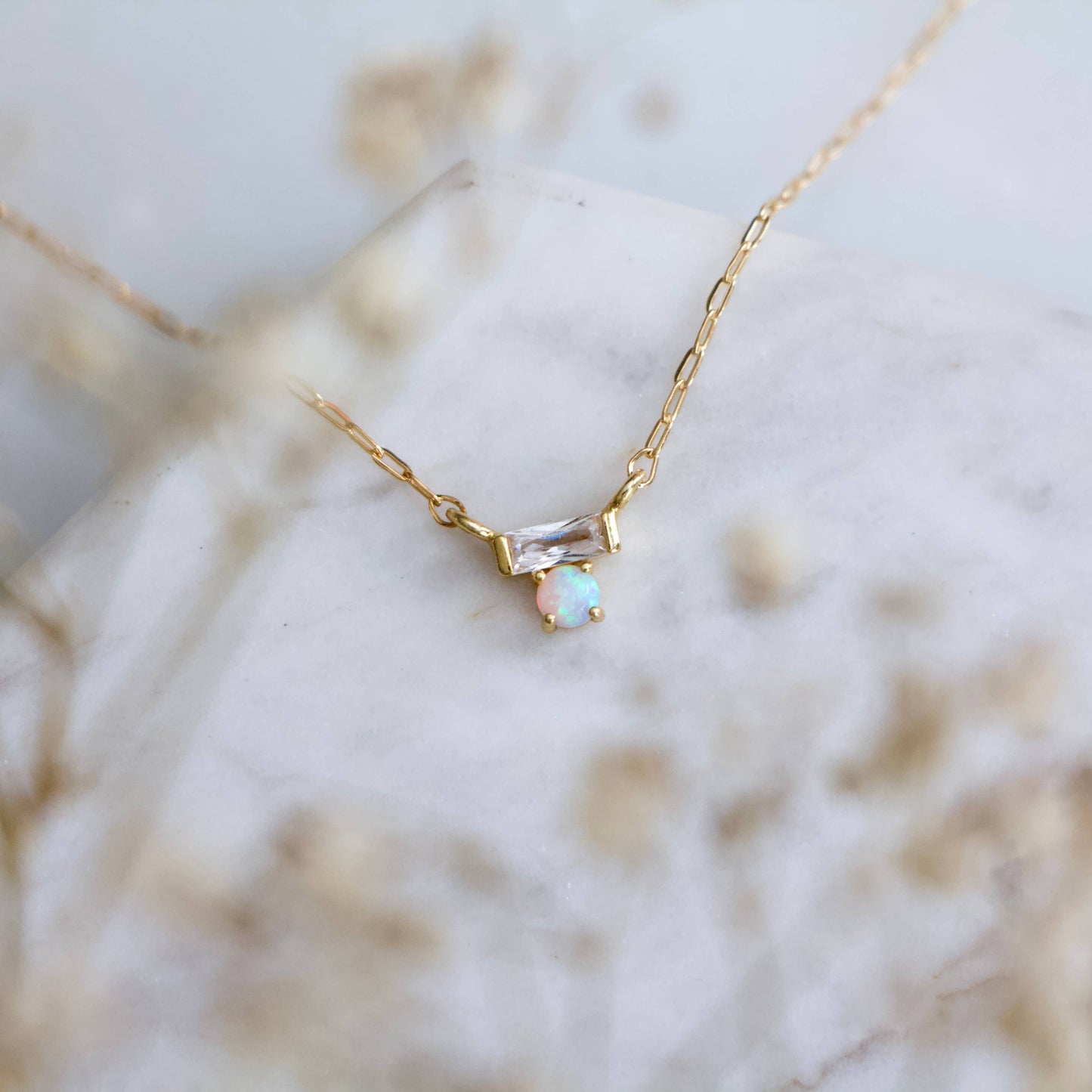 Mesa Blue - Mini CZ Opal Necklace - Gold Filled