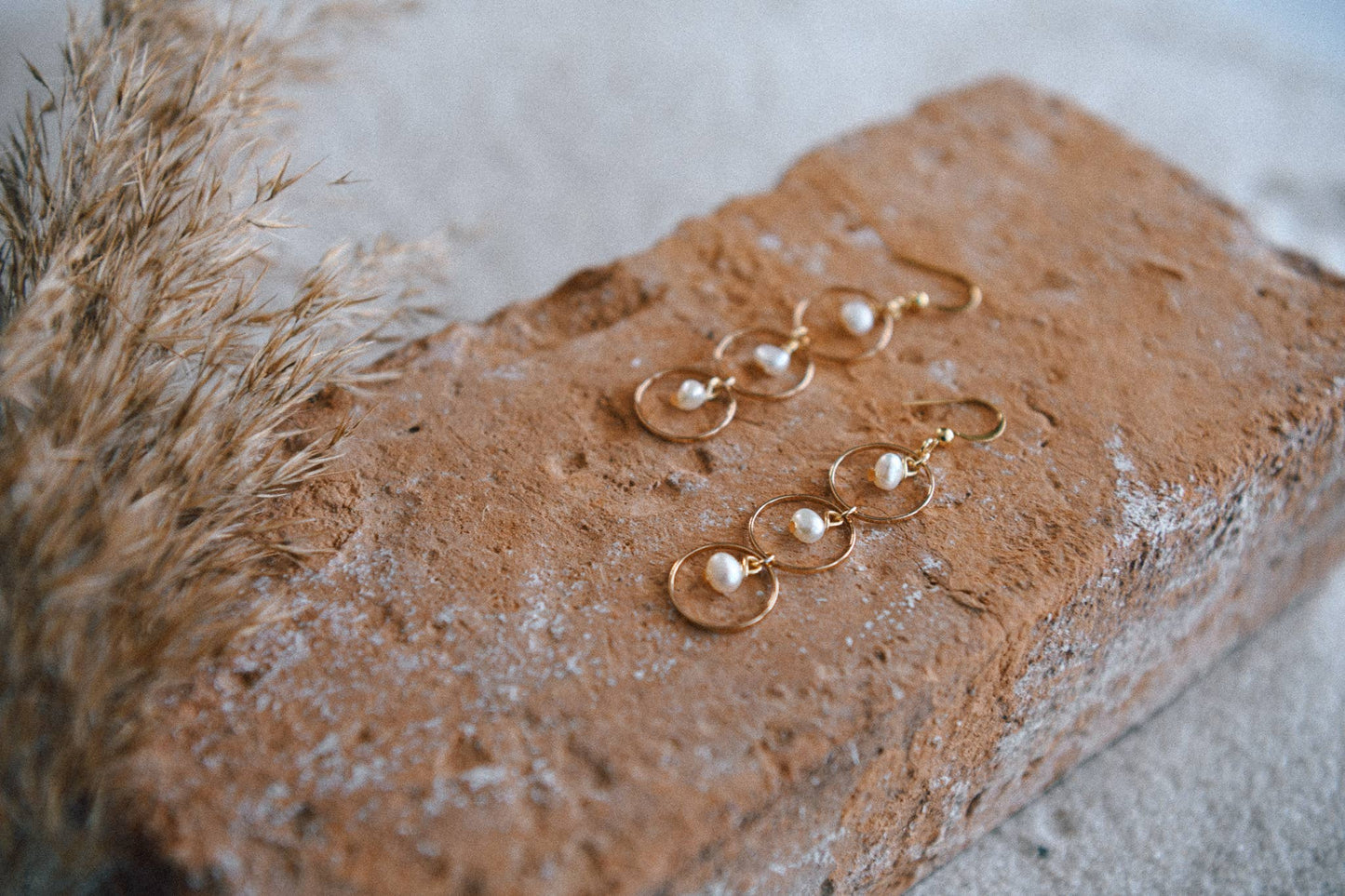 Cecelia Designs Jewelry - Hepburn Pearl and Gold Plated Triple Hoop Earrings