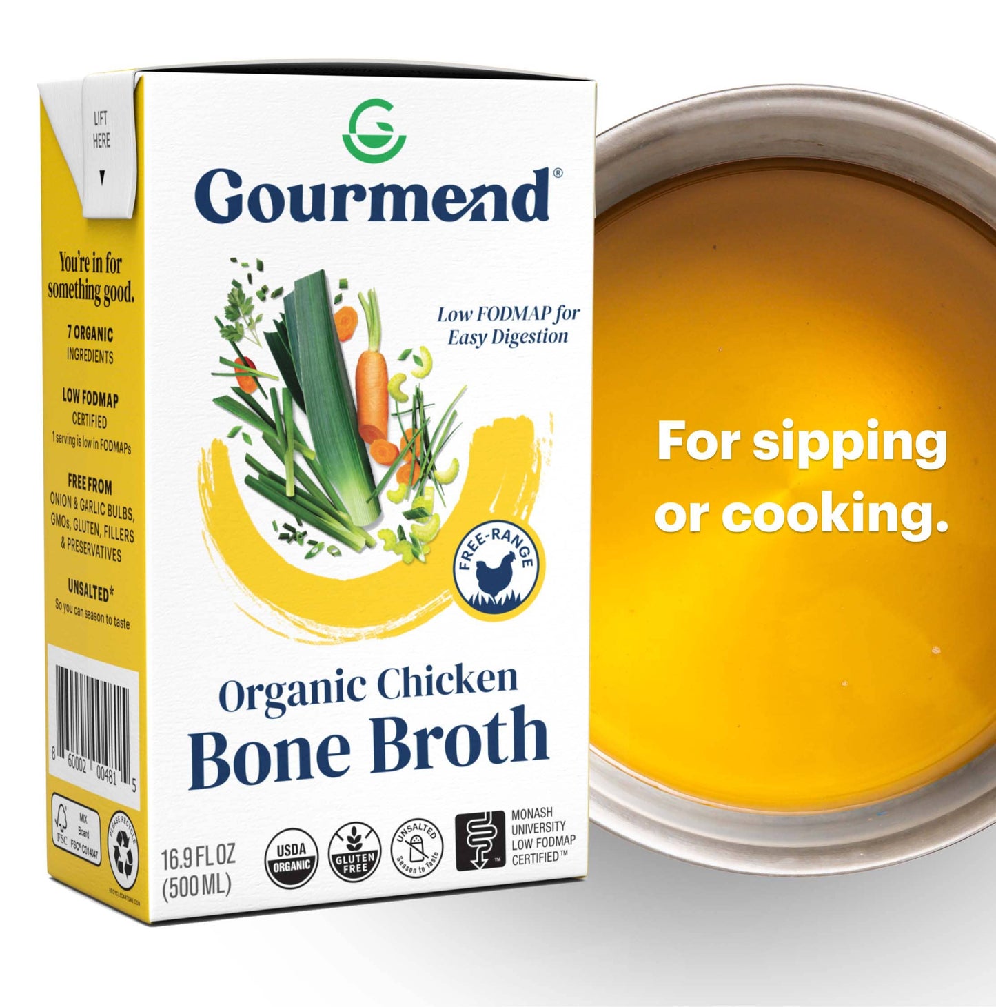 Gourmend Foods - Chicken Bone Broth (Organic, Just 7 Ingredients, Low FODMAP)