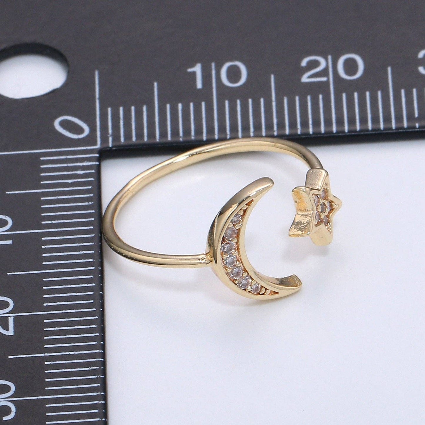 Aim Eternal - Gold Moon and Star Ring- Dainty Adjustable Ring
