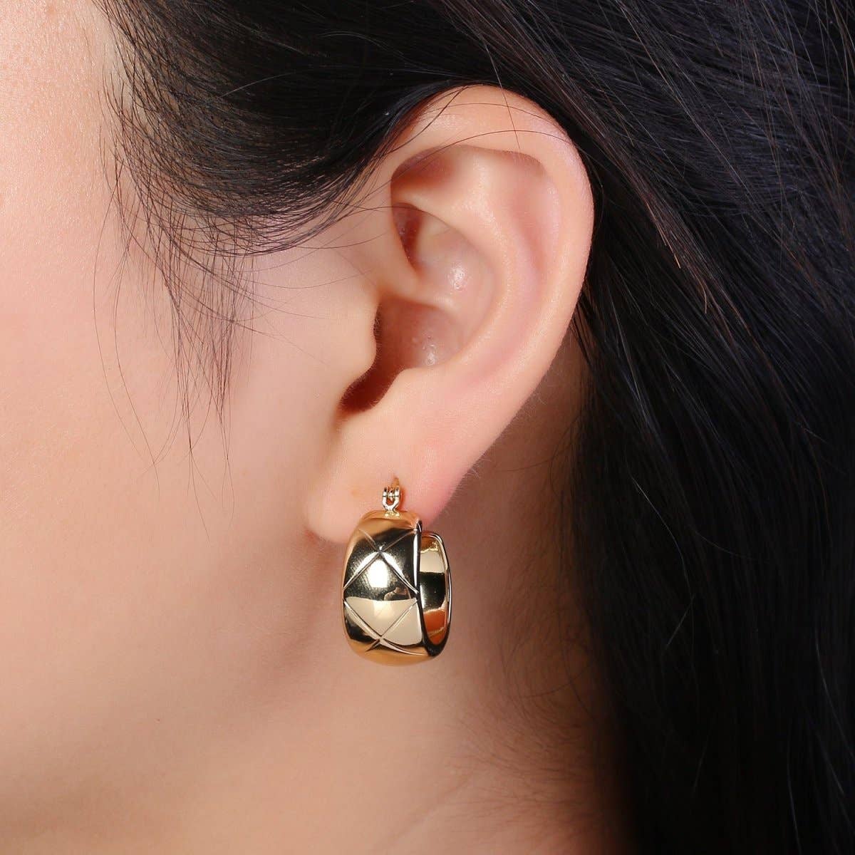 Aim Eternal - 14K Gold Thick Hoops - Gold Thick Hoop Earrings - Chunky Thick Hoops - Light Weight Hoops Dome Earring P-088