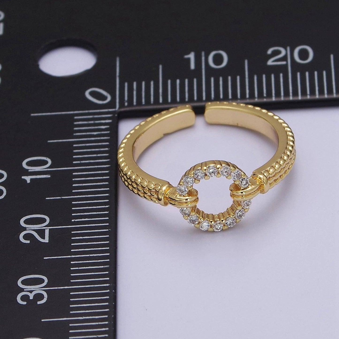 Aim Eternal - 14K Gold Filled Open Circle Round Micro Paved CZ Textured Band Ring | O2071