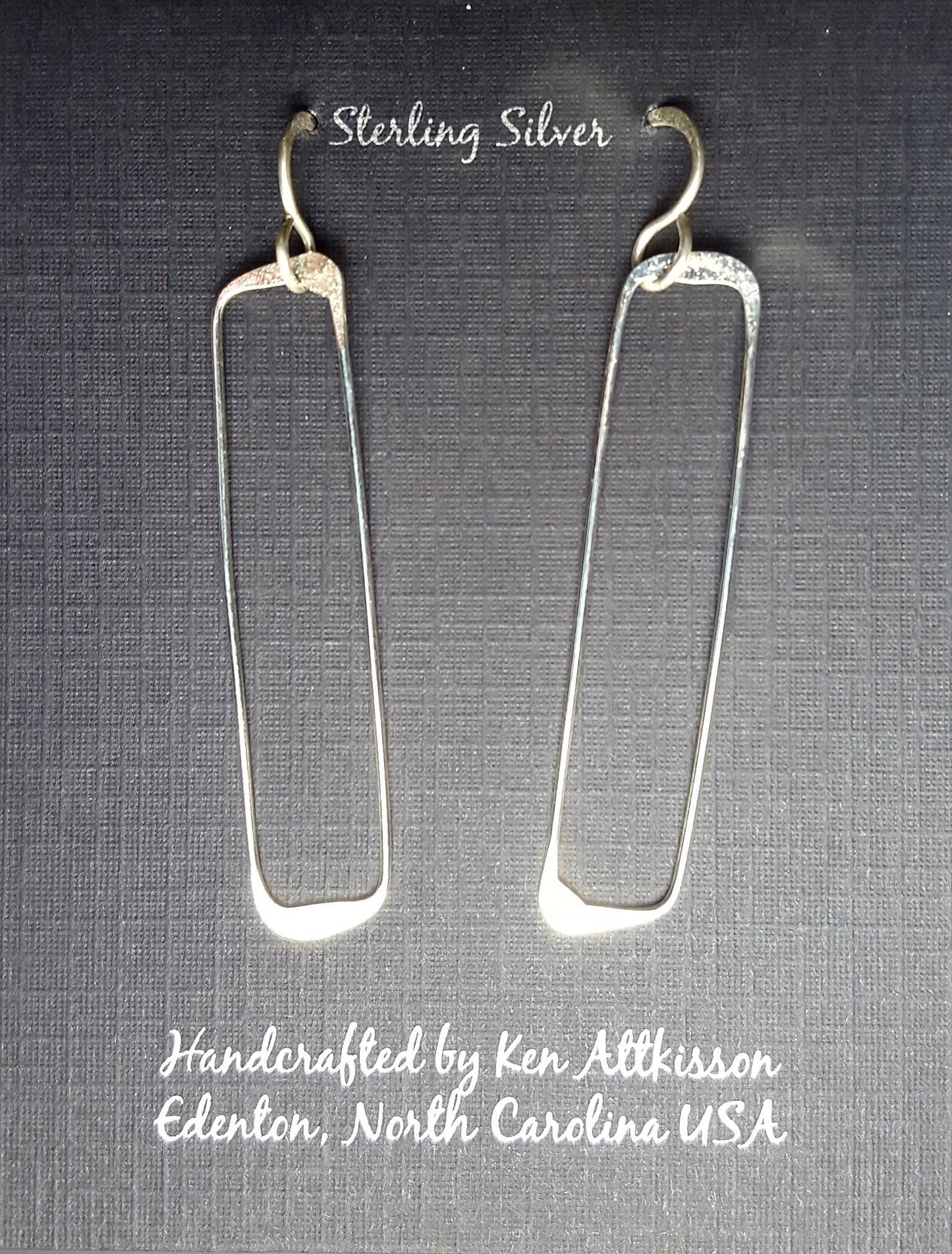 ER353 Ken’s handcrafted jewelry - Sterling Silver Earrings Skinny Rectangle
