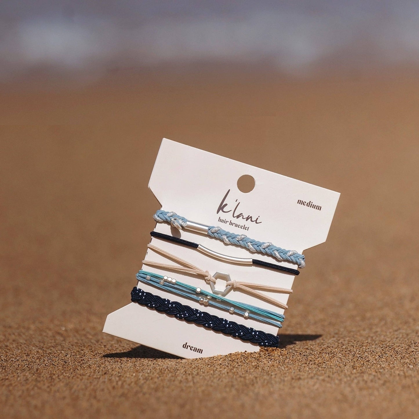K'lani hair tie bracelets - "Dream" Shades of Blue with Silver Accents Hair Tie Bracelets