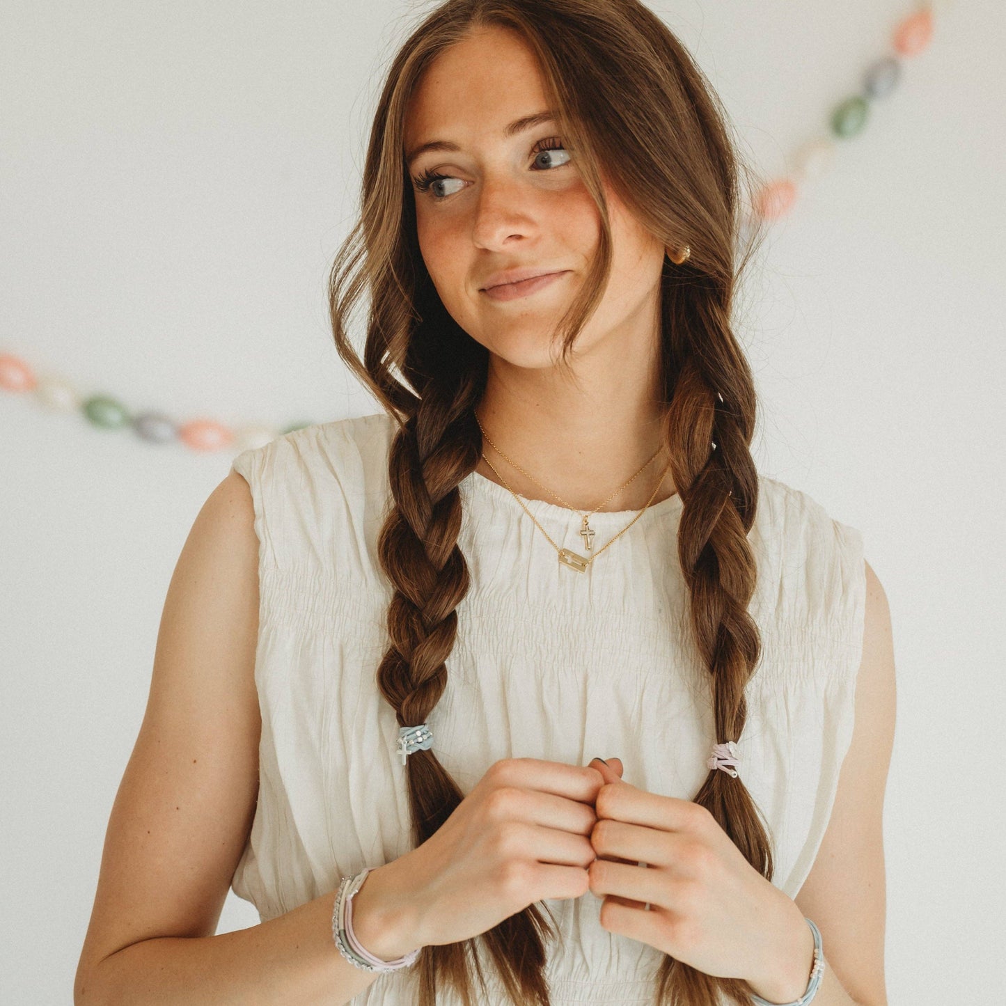 K'lani hair tie bracelets - "Faith" Necklace Set Gold Mother of Pearl