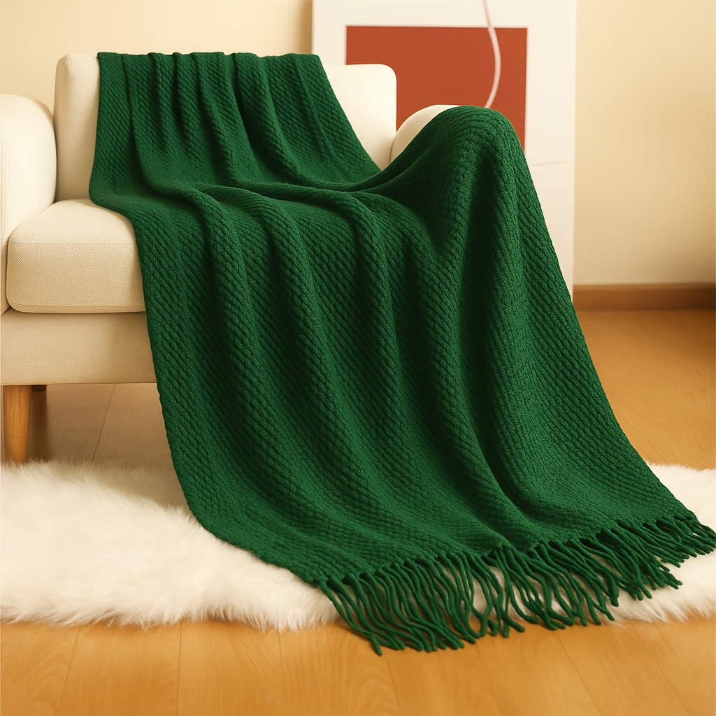 Fennco Styles - Knit Textured 50x60 Inch Throw Blanket with Fringe