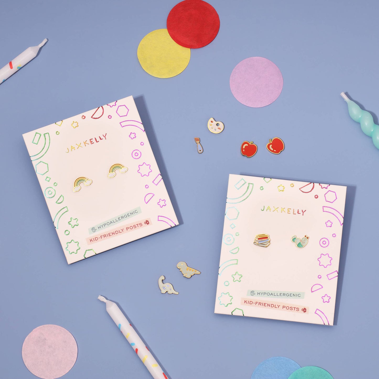 JaxKelly - Rainbow Enamel Flat Back Kids Earrings